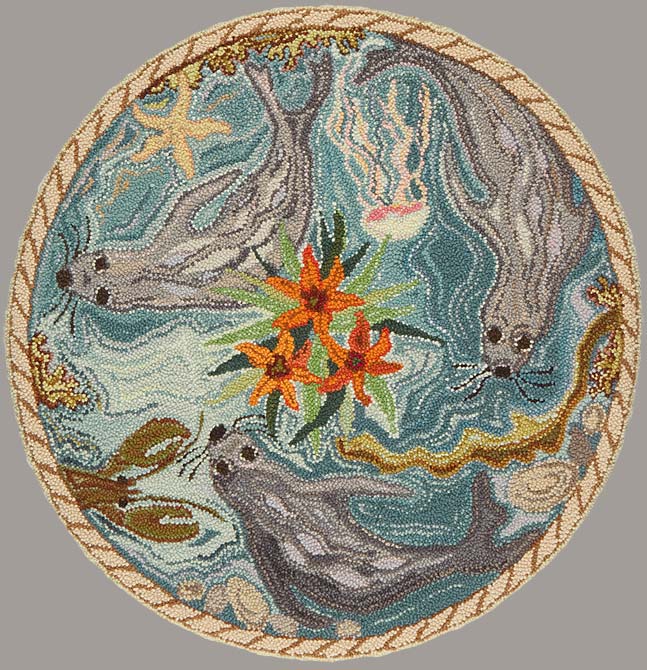 Seals and Day Lilies, 42" round